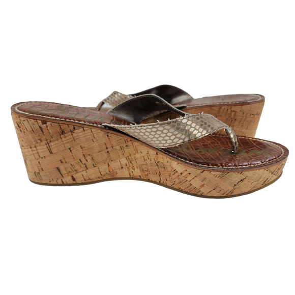 Sam Edelman Womens Wedge Sandals sz 11 M Romy Cork Thong Platform Snake Print - Picture 5 of 13